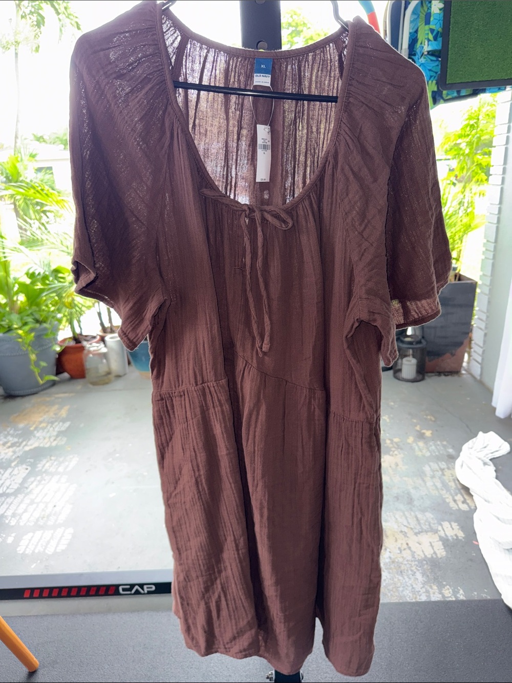 Old Navy Brown Tie-Neck Midi Dress